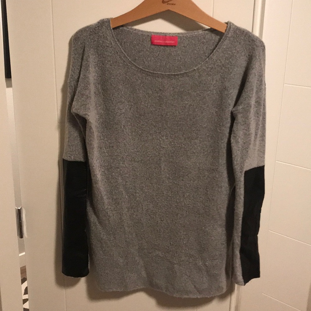 Pookie & Sebastian grey/ faux leather sweater